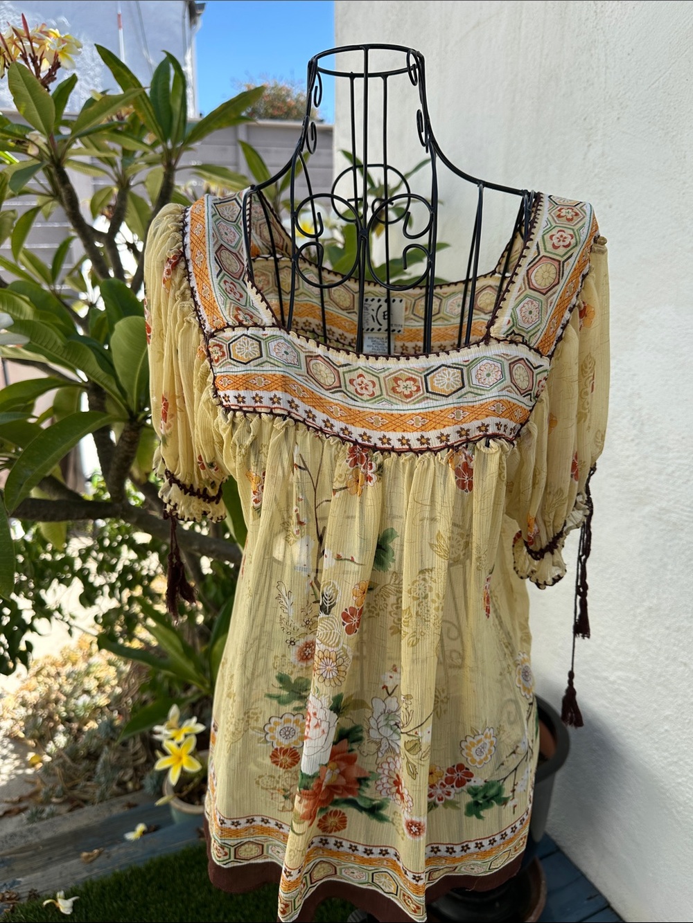Ice Pale Yellow Embroidered Boho Peasant Tunic